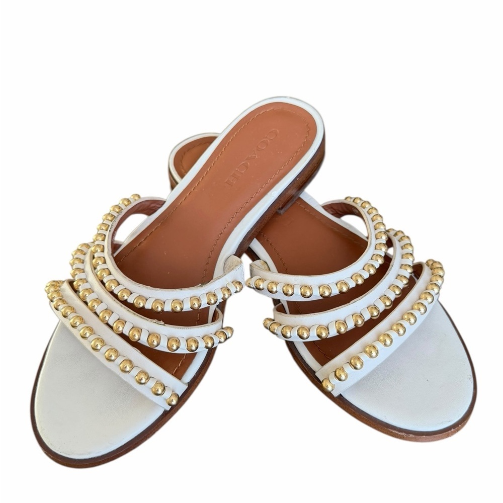 Coach White and gold strappy slide in studded Sandals - Picture 2 of 5